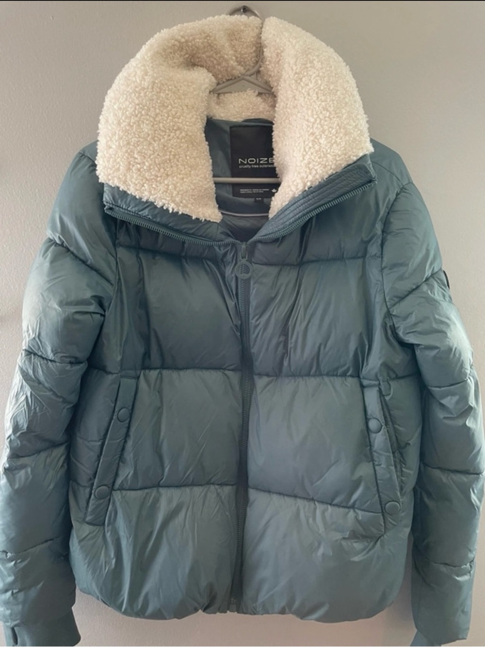 Noize Teal Green Puffer Jacket with Cream Sherpa Collar